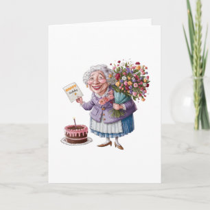 Tarjeta Cumpleaños clásico de la abuela con flores gigante
