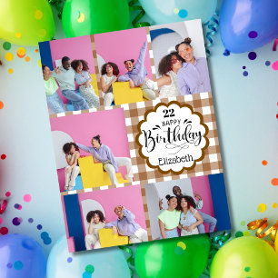 Tarjeta Cumpleaños Collage de 7 Fotos de Chocolate Marrón 
