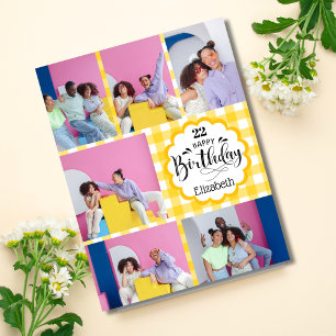 Tarjeta Cumpleaños Collage de 7 Fotos Femenino Amarillo pa