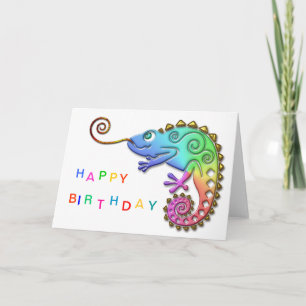 Tarjeta Cumpleaños colorido fresco del camaleón