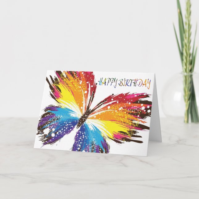 Tarjeta Cumpleaños colorido hermoso de la mariposa (Anverso)
