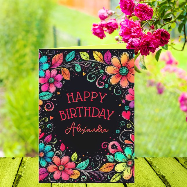 Tarjeta Cumpleaños Coloroso y Personalizado (A cute, colorful personalized card with a retro vibe!)