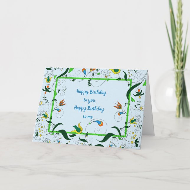 Tarjeta Cumpleaños Compartido, Retro Paisley Brillante (Anverso)