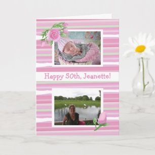 Tarjeta Cumpleaños con acuarela rosa Ahora y entonces Foto