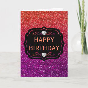 Tarjeta Cumpleaños con brillo de gradiente naranja y púrpu
