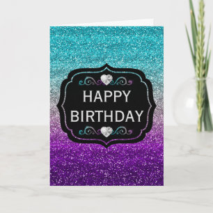Tarjeta Cumpleaños con brillo degradado azul y púrpura