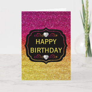 Tarjeta Cumpleaños con brillo degradado rosa y amarillo br