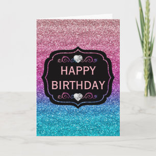 Tarjeta Cumpleaños con brillo degradado rosa y azul