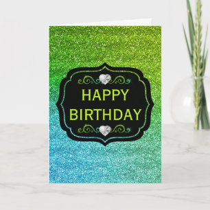 Tarjeta Cumpleaños con brillo degradado verde y azul brill