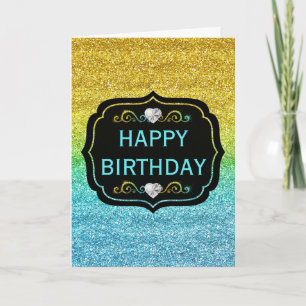 Tarjeta Cumpleaños con brillo gradiente amarillo y azul