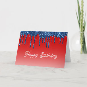 Tarjeta Cumpleaños con Brillo Rojo Azul Americano