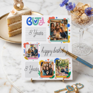 Tarjeta Cumpleaños con Collage de Fotos Modernas y Colorid