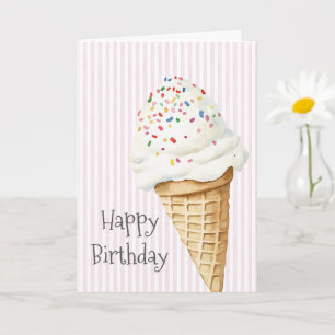 Tarjeta Cumpleaños con Cono de Helado de Confeti de Rayas
