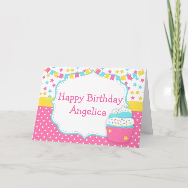 Tarjeta Cumpleaños con Cupcake y Sprinkles (Anverso)