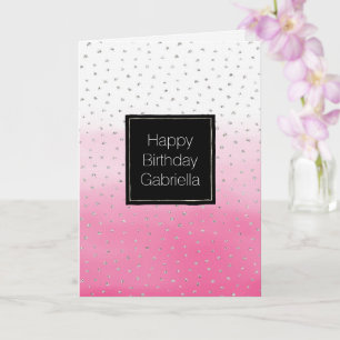 Tarjeta Cumpleaños con efecto acuarela de confeti plateado