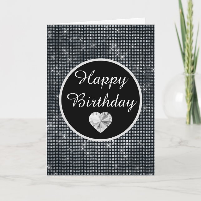 Tarjeta Cumpleaños con elegante patrón de brillo negro y p (Anverso)