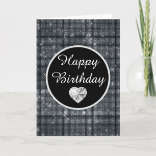 Tarjeta Cumpleaños con elegante patrón de brillo negro y p