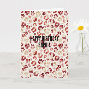 Tarjeta Cumpleaños con estampado de leopardo de crema roja