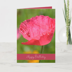 Tarjeta Cumpleaños con flor de amapola islandesa rosa bril