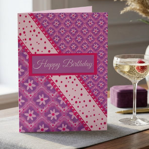 Tarjeta Cumpleaños con Foto de Diamante con Flores Moradas
