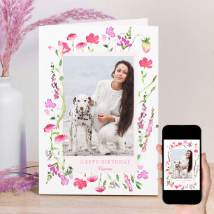 Tarjeta Cumpleaños con foto de flor silvestre rosa delicad