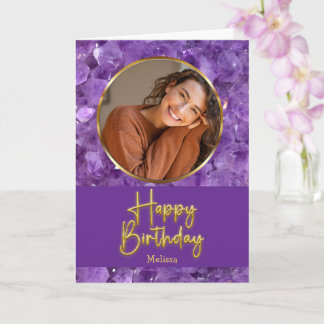 Tarjeta Cumpleaños con foto de guión en oro de piedra de n