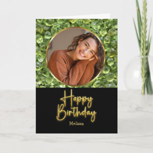 Tarjeta Cumpleaños con foto y letra dorada de peridoto