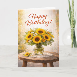 Tarjeta Cumpleaños con Girasoles Amarillos Rústicos