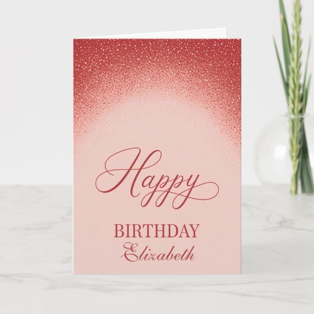 Tarjeta Cumpleaños con gradiente de rubor rojo elegante (Anverso)