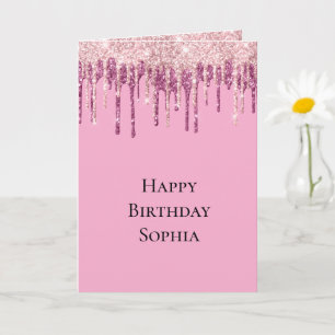 Tarjeta Cumpleaños con Hielo Rosado de Helado con Drips de