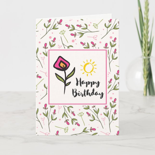 Tarjeta Cumpleaños con ilustración de flores silvestres y  (Anverso)