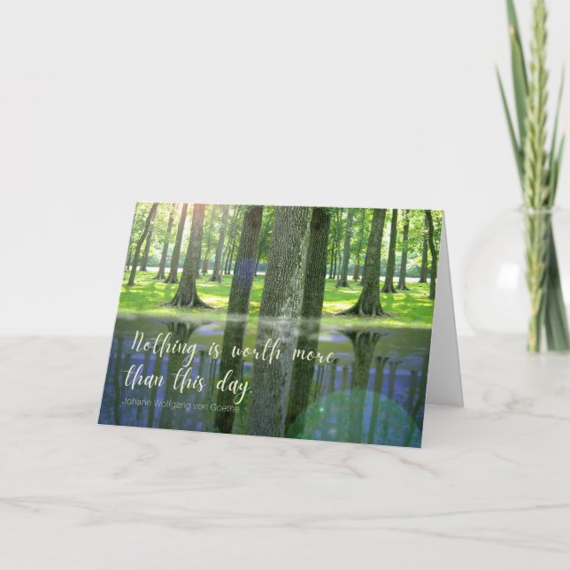 Tarjeta Cumpleaños con la cita Goethe Sunlight y Woods (Anverso)