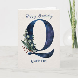 Tarjeta Cumpleaños con la letra Q para él Nombre personali