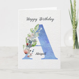 Tarjeta Cumpleaños con letra A Nombre personalizado Ella M