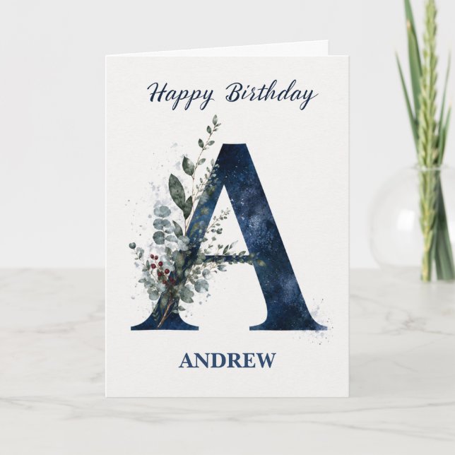 Tarjeta Cumpleaños con letra A para él Nombre personalizad (Anverso)