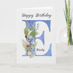 Tarjeta Cumpleaños con letra E personalizada nombre su azu