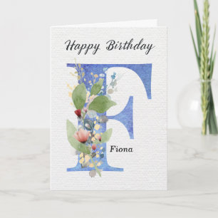 Tarjeta Cumpleaños con letra F Nombre personalizado Ella M