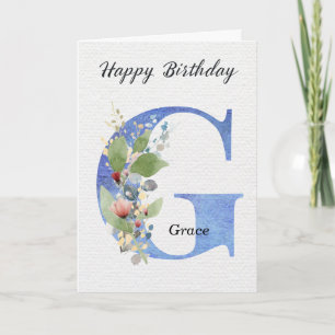 Tarjeta Cumpleaños con letra G Nombre personalizado Ella A