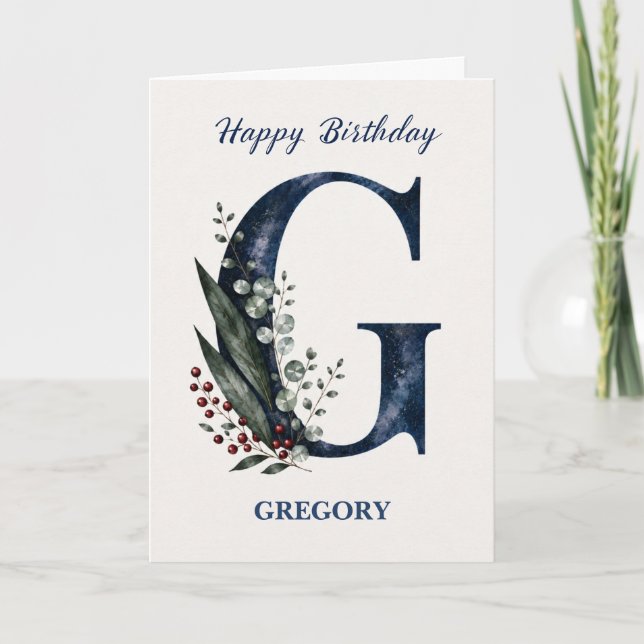 Tarjeta Cumpleaños con letra G para él Personalizado Nombr (Anverso)
