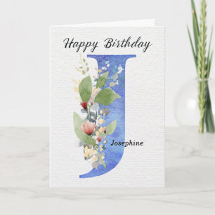 Tarjeta Cumpleaños con letra J Nombre personalizado Monogr