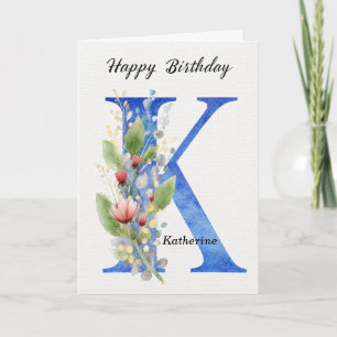 Tarjeta Cumpleaños con letra K Nombre personalizado Ella A