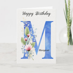 Tarjeta Cumpleaños con letra M personalizada nombre su azu