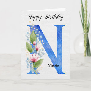Tarjeta Cumpleaños con letra N personalizada nombre su azu