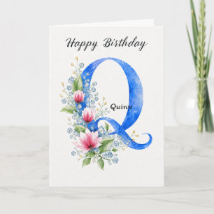 Tarjeta Cumpleaños con letra Q Nombre personalizado Ella A
