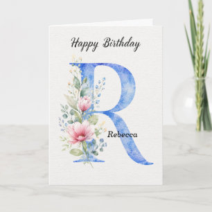 Tarjeta Cumpleaños con letra R personalizada nombre su azu