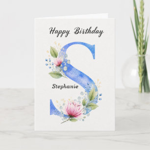 Tarjeta Cumpleaños con letra S personalizada nombre su mon