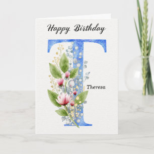 Tarjeta Cumpleaños con letra T nombre personalizado azul m