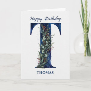 Tarjeta Cumpleaños con letra T para él Nombre personalizad