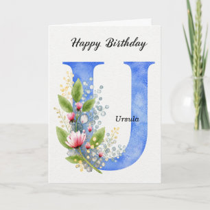 Tarjeta Cumpleaños con letra U Nombre personalizado Ella M