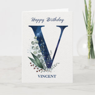 Tarjeta Cumpleaños con letra V para él Nombre personalizad
